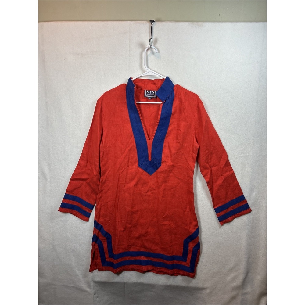 STS Sail to Sable Linen Blend SleeveTunic Red Blue Dress Size 2
